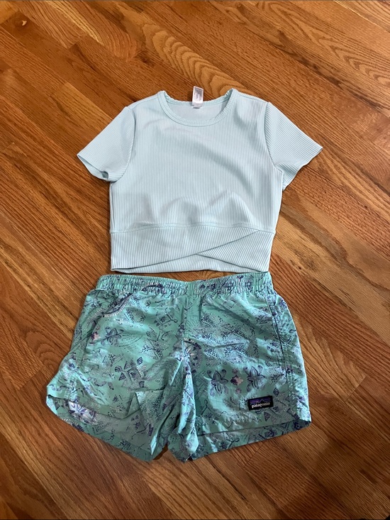 Patagonia Other - Patagonia Mint Floral Shorts with Light Mint Ribbed Crop Top Sz 12 EUC